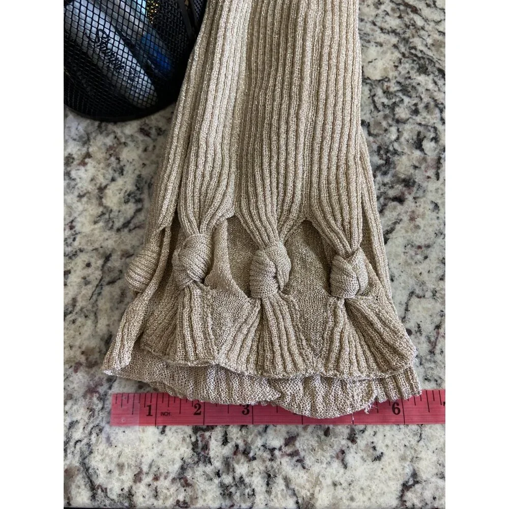 Talbots Metallic Knit Scarf With Knotted Tassel Ends Beige Gold Minimalist - Picture 8 of 9